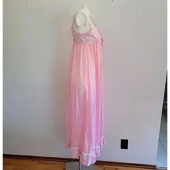 Sweet Things Hawaii Vintage Pink Gingham Check Empire Waist Maxi Dress Cottage - Picture 3 of 12